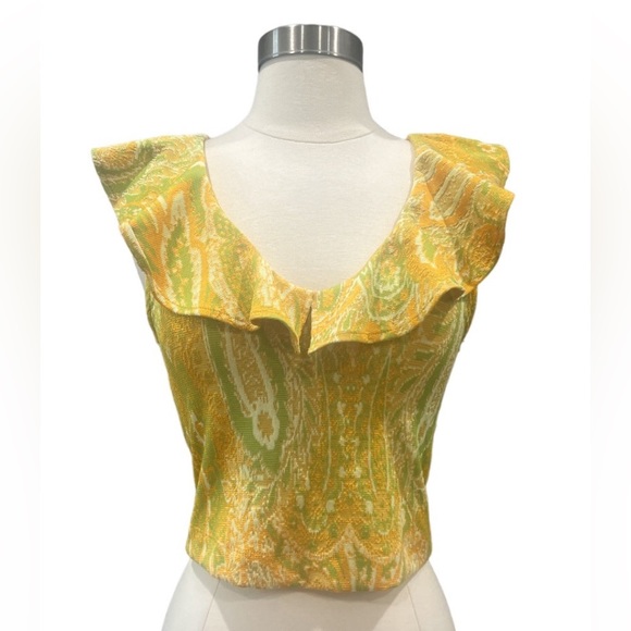 Zara NWT Paisley Ruffle Top Yellow Size Small - Picture 1 of 3